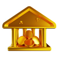 moneda y banco general dorado de ilustración 3d png
