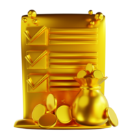 illustrazione 3d Borsa portamonete generale con documento dorato png