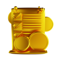 moeda geral dourada e lista de verificação da ilustração 3d png