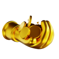 3D illustration gyllene hand och allmänna mynt hög png