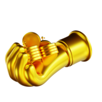 3D-Darstellung Goldene Hand und allgemeiner Münzhaufen png