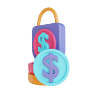 3D illustration coin lock confidentiality png