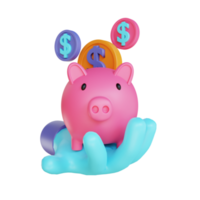 3D illustration piggy bank and hand png