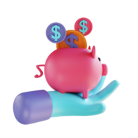 3D illustration piggy bank and hand png