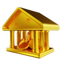 moneda y banco general dorado de ilustración 3d png