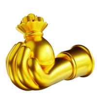 3D illustration golden hand and general coin bag png