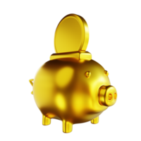 3D illustration golden piggy bank common coin png