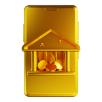 3D-Darstellung Mobile Banking mit goldener Sicherheit png