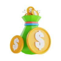 bolsa de dinero de moneda de baja poli de ilustración 3d png