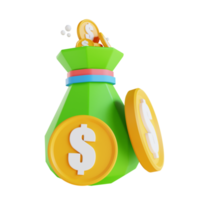 bolsa de dinero de moneda de baja poli de ilustración 3d png