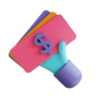 3D illustration hand and cash payment png