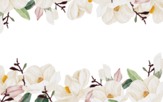 watercolor white magnolia flower branch bouquet square banner background png