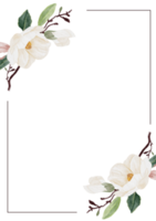 fleur de magnolia blanc dessiné à la main aquarelle et bouquet de branche de feuille verte collection de modèles de carte d'invitation de mariage png