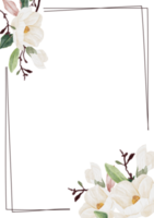 akvarell handritad vit magnolia blomma och gröna blad gren bukett bröllop inbjudan kort mall samling png