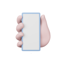 3d hand som håller smartphone på vit skärm mock up, mobiltelefon 3d render illustration2 png