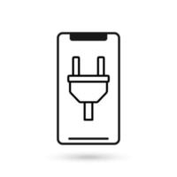 Mobile phone flat design with electrical plug sign. vector