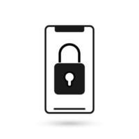 Mobile phone flat design with lock padlock icon. vector