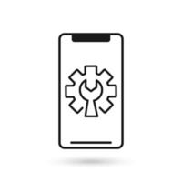 Mobile phone with technical support flat design icon. vector