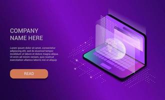 Background for the website. A futuristic laptop in an isometric flat design. Vector