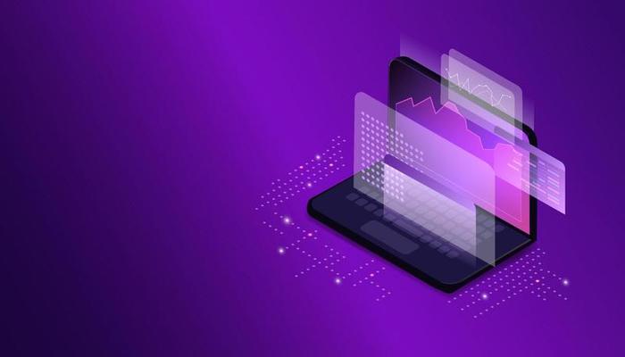 web pages on the laptop screen. Modern technological background. Conceptual banner of web technologies