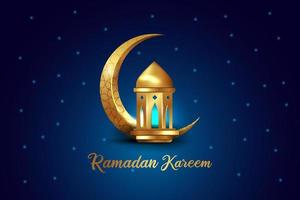 ramadan kareem diseño islámico luna creciente y linterna con patrón árabe y caligrafía vector