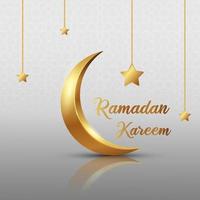 ramadan kareem diseño islámico luna creciente y linterna con patrón árabe y caligrafía vector