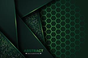 Abstract dark green overlap with glitters dots and hexagon background vector