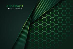 Abstract dark green overlap with line combination and hexagon background vector