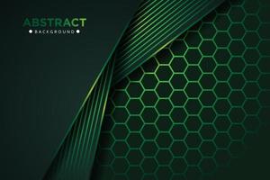 Abstract dark green overlap with line combination and hexagon background vector