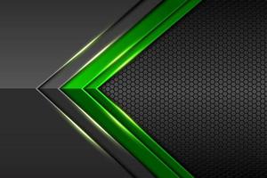 Abstract green gradient arrow on black with hexagon mesh background vector