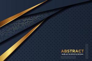 Abstract dark navy blue overlap layers with golden line, circle mesh Texture with silver and golden glitters dots element decoration. EPS10 vector