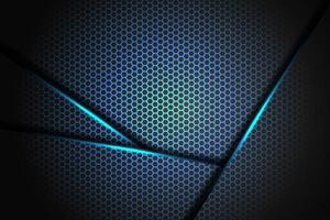 Abstract blue light slash triangle on black with hexagon mesh background vector