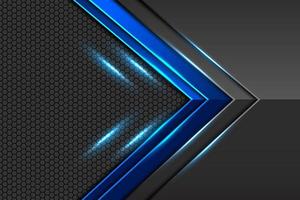 Abstract blue gradient arrow on black with hexagon mesh background vector