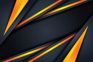 Dark abstract triangle background with yellow orange line gradient shapes vector