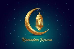 ramadan kareem diseño islámico luna creciente y linterna con patrón árabe y caligrafía vector