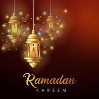 Ramadan Kareem islamic design crescent moon and lantern with arabic pattern and calligraphy vector