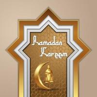 ramadan kareem diseño islámico luna creciente y linterna con patrón árabe y caligrafía vector