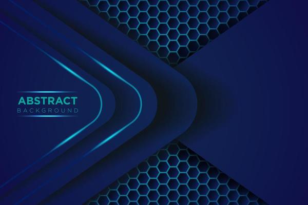 Dark abstract background with blue overlap layers. Modern shape with sparkle light and blue hexagon pattern element decoration.