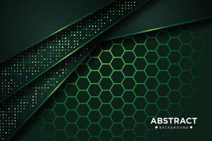 Abstract dark green overlap with glitters dots and hexagon background vector