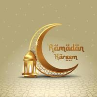 ramadan kareem diseño islámico luna creciente y linterna con patrón árabe y caligrafía vector