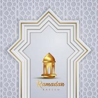 ramadan kareem diseño islámico luna creciente y linterna con patrón árabe y caligrafía vector