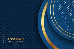 Abstract dark navy blue overlap layers with golden line, circle mesh Texture with silver and golden glitters dots element decoration. EPS10 vector