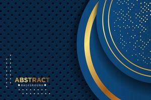 Abstract dark navy blue overlap layers with golden line, circle mesh Texture with silver and golden glitters dots element decoration. EPS10 vector