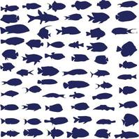 Large set of underwater fish. A lot of fish that swim near the reefs. vector