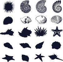 Set of sea shells silhouettes