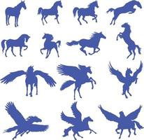 Set of Horses and Pegasus vector