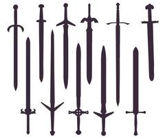 A set of silhouettes of different knight's swords vector