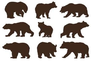 Set of bear silhouettes vector