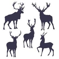Set of silhouettes of horned wild deer. vector