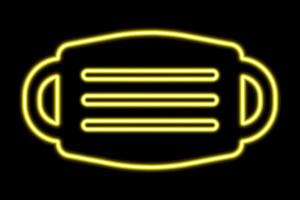 The silhouette of a medical mask on a black background. Yellow line in neon style vector